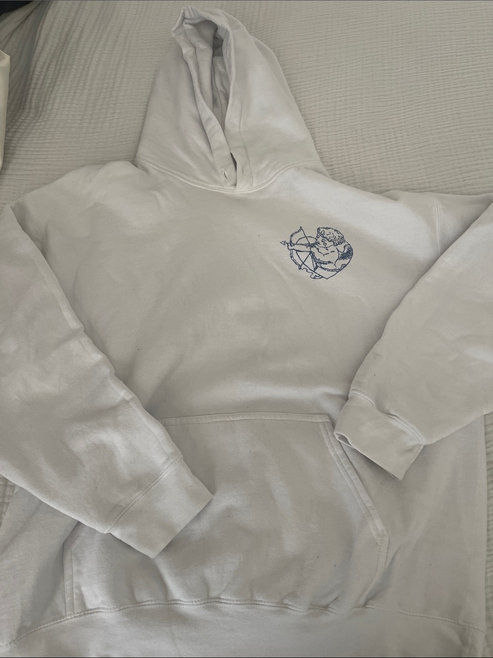 White sigma Kappa Hoodie with Small Graphic on front large logo on back